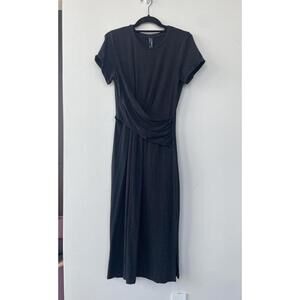 Anthropologie Black Short Sleeve Midi Dress Size XS Knot Front Detail